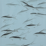 Обои ручная роспись Fishes Original colourway on Duck Egg dyed silk варинант исполнения - 1 | Loft Concept в Уфе
