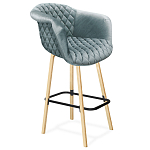 Барный стул со спинкой и мягкой обивкой с ромбами на 4-х деревянных ножках Голубой Велюр Ava Charm варинант исполнения - 1 | Loft Concept в Уфе