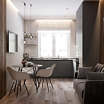 Серый матовый кухонный гарнитур с фасадом под дерево Vincens Kitchen Set варинант исполнения - 2 | Loft Concept в Уфе