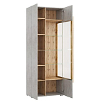 Шкаф-витрина с фасадом цвета серый бетон и стеклянными дверками Grace of Furniture варинант исполнения - 3 | Loft Concept в Уфе