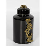 Банка с крышкой из фарфора с бронзовым цветочным элементом Eden Garden варинант исполнения - 2 | Loft Concept в Уфе