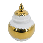 Ваза белая с крышкой и золотистыми фрагментами 24 см Chinoiserie Ceramics варинант исполнения - 1 | Loft Concept в Уфе