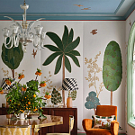 Обои с вышивкой ручной работы Mughal Trees Original colourway on linen варинант исполнения - 5 | Loft Concept в Уфе