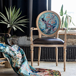 Полукресло из массива бука с сиденьем из экокожи и цветочным принтом на спинке Chinoiserie Garden Chair варинант исполнения - 5 | Loft Concept в Уфе