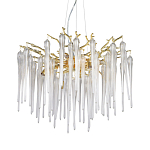 Люстра золотого цвета с декоративными ветками и длинными прозрачными стеклянными подвесами в форме сосулек Droplet Chandelier варинант исполнения - 1 | Loft Concept в Уфе