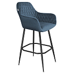 Барный стул со спинкой и подлокотниками на 4-х металлических ножках Douglas Rhombus Синий Велюр варинант исполнения - 1 | Loft Concept в Уфе