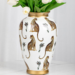 Ваза белая овальная с рисунком леопардов и золотыми акцентами LEOPARD Collection варинант исполнения - 2 | Loft Concept в Уфе