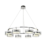 Люстра светодиодная с 8-ю прозрачными плафонами цилиндрической формы из акрила и стекла с пультом для регулировки света Glass Lamp Chromium варинант исполнения - 2 | Loft Concept в Уфе