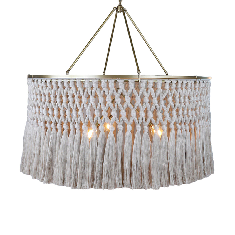 Люстра круглая плетеная с бахромой Wicker Tassel Chandelier Молочный Люстра круглая плетеная с бахромой Wicker Tassel Chandelier Молочный в Уфе | Loft Concept