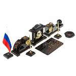 Настольный письменный набор с часами из природного камня обсидиана National Еmblem варинант исполнения - 2 | Loft Concept в Уфе