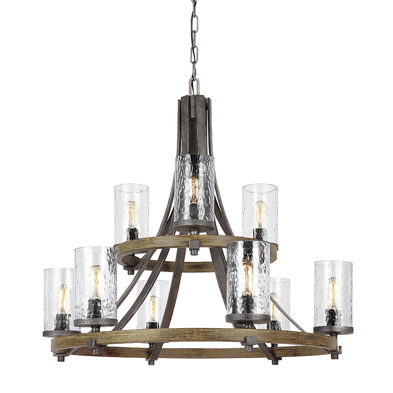 Люстра с цилиндрическим плафонами из толстого волнистого стекла в индустриальном стиле Feiss Черный Коричневый Прозрачное Стекло в Уфе | Loft Concept 