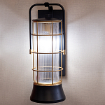 Настенный фонарь цилиндрической формы с рифленым стеклом в золотом каркасе на черном прямоугольном основании Eurofase варинант исполнения - 10 | Loft Concept в Уфе