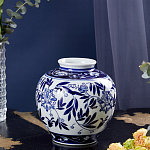 Ваза округлой формы с бело-синим цветочным орнаментом Blue & White Ornament  варинант исполнения - 1 | Loft Concept в Уфе