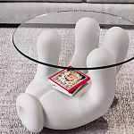 Дизайнерский журнальный стол с круглой прозрачной столешницей на белом фигурном основании Luqak варинант исполнения - 2 | Loft Concept в Уфе