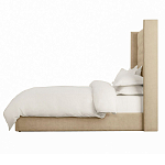 Кровать двуспальная бежевая с основанием из массива дерева с мягким изголовьем Flax Beds варинант исполнения - 2 | Loft Concept в Уфе