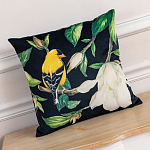 Декоративная подушка чёрная с изображением птиц и цветов Blooming Birds варинант исполнения - 2 | Loft Concept в Уфе