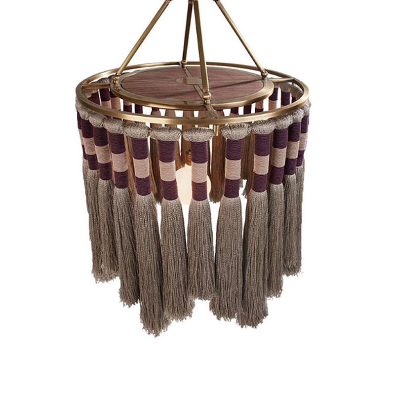 Люстра круглая плетеная с кисточками Walnut Chandelier Tassels Boho Style Орех Латунь Люстра круглая плетеная с кисточками Walnut Chandelier Tassels Boho Style Орех Латунь в Уфе | Loft Concept
