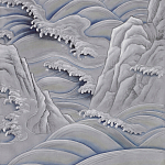 Обои ручная роспись Matsushima Waves Hokusai on Gun Metal dyed silk варинант исполнения - 2 | Loft Concept в Уфе