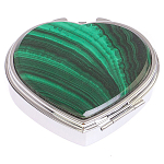Таблетница карманная в форме сердца с 3-мя отделениями с зеркалом и накладкой из натурального камня Малахит Silver Stone Pillboxes варинант исполнения - 1 | Loft Concept в Уфе