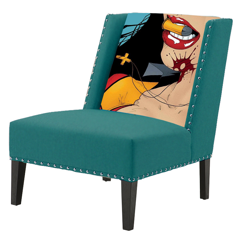 FUN Armchair "Super woman" Turquoise Дизайнерское кресло с цветным принтом Бирюзовый в Уфе | Loft Concept 