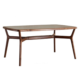 Стол обеденный с каркасом из дерева и стеклянной столешницей Walnut Dining Table