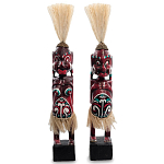 Комплект из 2-х деревянных статуэток Asmat Straw Headdress Statuettes Red Turquoise варинант исполнения - 4 | Loft Concept в Уфе