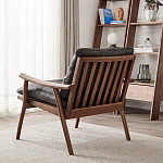 Кресло c каркасом из массива дерева и мягкой кожаной обивкой Walnut Armchair варинант исполнения - 4 | Loft Concept в Уфе