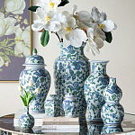 Ваза с крышкой и зелено-голубым рисунком на белом фоне 51 см Blue & White Ornament варинант исполнения - 6 | Loft Concept в Уфе