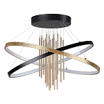 Люстра подвесная с 2-мя пересекающимися круглыми подвесами в черном и золотистом цвете и вертикальными подвесками Ring Horizontal варинант исполнения - 1 | Loft Concept в Уфе