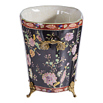 Кашпо из фарфора черная с цветочной росписью и бронзовой стрекозой Spring Garden варинант исполнения - 2 | Loft Concept в Уфе