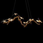 Люстра подвесная линейная с прозрачными стеклянными птичками на ветвях Serip Voa варинант исполнения - 7 | Loft Concept в Уфе