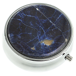 Таблетница карманная круглая с 3-мя отделениями с зеркалом и накладкой из натурального камня Содалит Silver Stone Pillboxes варинант исполнения - 1 | Loft Concept в Уфе