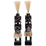 Комплект из 2-х деревянных статуэток Asmat Straw Headdress Statuettes Black Turquoise варинант исполнения - 1 | Loft Concept в Уфе