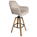 Барный стул со спинкой и подлокотниками на 4-х коричневых деревянных ножках Бежевый Велюр Ava Charm варинант исполнения - 1 | Loft Concept в Уфе