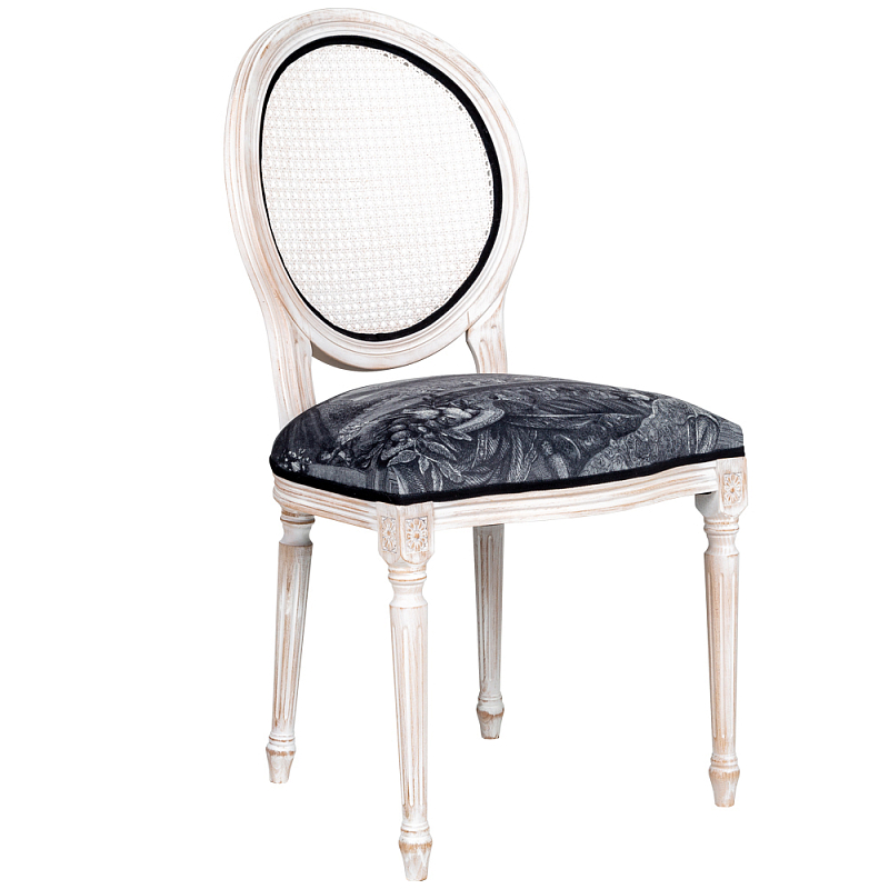 Стул с ротанговой спинкой Palace Gardens Stool Черно-белый Белый винтажная патина   в Уфе | Loft Concept 