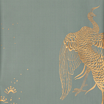 Обои ручная роспись в стиле Арт-деко Whistler Peacocks Golden colourway on Blue Grey dyed silk варинант исполнения - 1 | Loft Concept в Уфе