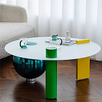 Дизайнерский журнальный стол с круглой белой столешницей на 3-х геометрических ножках Tajefox варинант исполнения - 3 | Loft Concept в Уфе