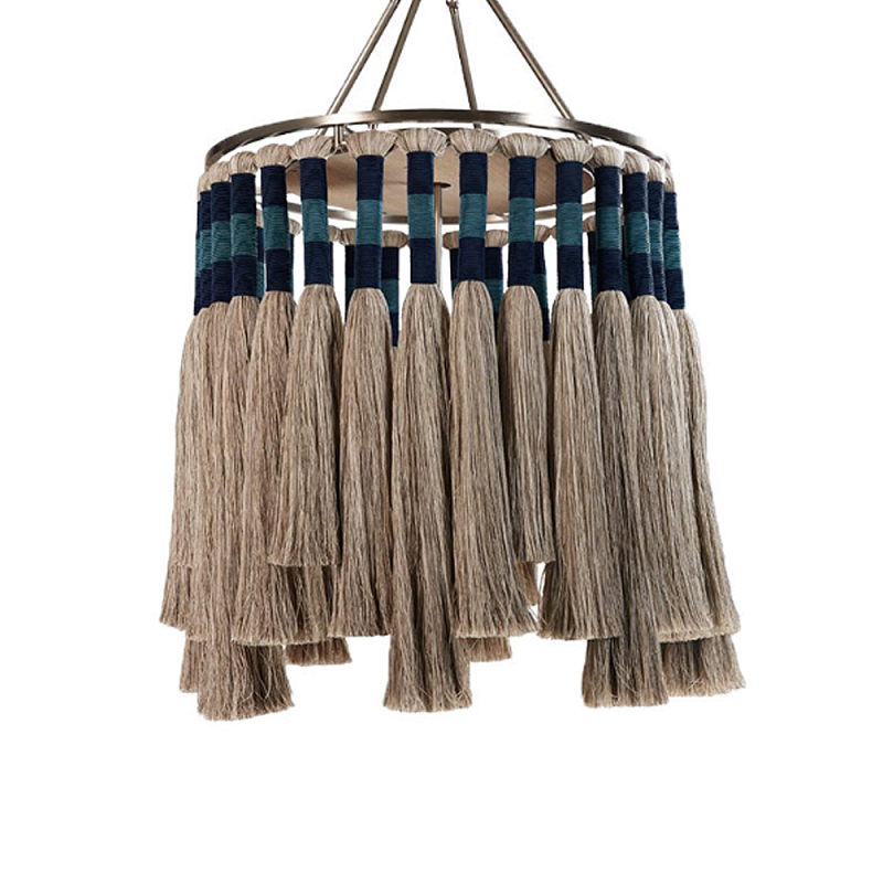 Люстра круглая плетеная с кисточками цвета серый дуб Boho Tassel Chandelier Серый Синий Никель Люстра круглая плетеная с кисточками цвета серый дуб Boho Tassel Chandelier Серый Синий Никель в Уфе | Loft Concept
