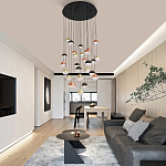 Люстра каскадная с черным круглым основанием 27 подвесов Celestial Waltz варинант исполнения - 5 | Loft Concept в Уфе