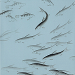 Обои ручная роспись Fishes Original colourway on Duck Egg dyed silk варинант исполнения - 2 | Loft Concept в Уфе