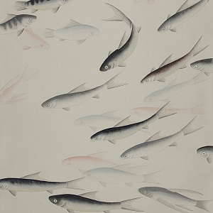 Обои ручная роспись Fishes Blue Pearl on Icefield dyed silk