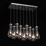 Люстра с 9-ю прозрачными плафонами из стекла в форме капли на прямоугольном потолочном основании цвета хром Lucid Rain  варинант исполнения - 3 | Loft Concept в Уфе