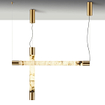 Подвесной светильник цилиндрической формы с плафоном из алебастра и металлическими торцами Латунь 60 см Cryptocrystalline Stone варинант исполнения - 3 | Loft Concept в Уфе