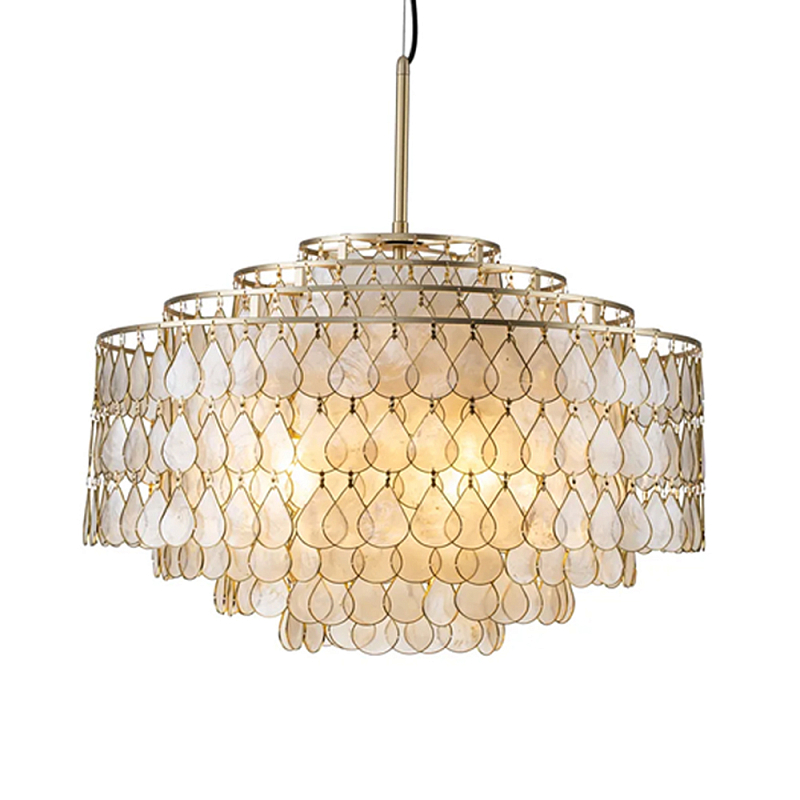 Люстра многоярусная с декором из натуральной морской ракушки Iridescent Light Золотой Перламутровый в Уфе | Loft Concept 