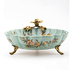 Блюдо из голубого фарфора с бронзовой птичкой Blue Garden варинант исполнения - 3 | Loft Concept в Уфе