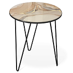 Стол журнальный с круглой столешницей из стекла на 3-х черных ножках Beige Marble варинант исполнения - 1 | Loft Concept в Уфе