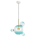 Подвесной светильник с прозрачными бирюзовыми стеклянными шарами и золотыми деталями Диаметр 43 Giopato & Coombes варинант исполнения - 1 | Loft Concept в Уфе