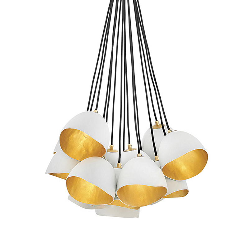 Люстра с 15-ю белыми  плафонами с золотой внутренней поверхностью Hinkley Белый Золотой Черный в Уфе | Loft Concept 