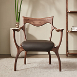 Стул деревянный с мягким сиденьем из коричневой натуральной кожи Moon Walnut Furniture варинант исполнения - 12 | Loft Concept в Уфе