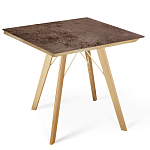 Стол обеденный с коричневой квадратной столешницей из керамики на четырех деревянных ножках Brown Ceramics варинант исполнения - 1 | Loft Concept в Уфе